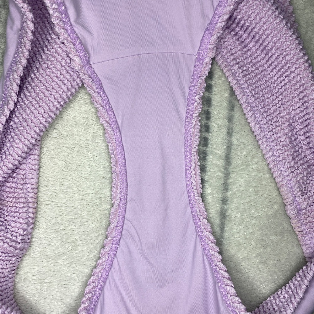 Lively Ruched Plunge Bralette & High Waist Swimsuit Bikini Lilac Size M NWOT - Picture 5 of 16